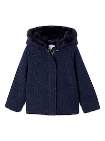 Mädchen Wintermantel mit Kapuze und Schleife, Wollmix