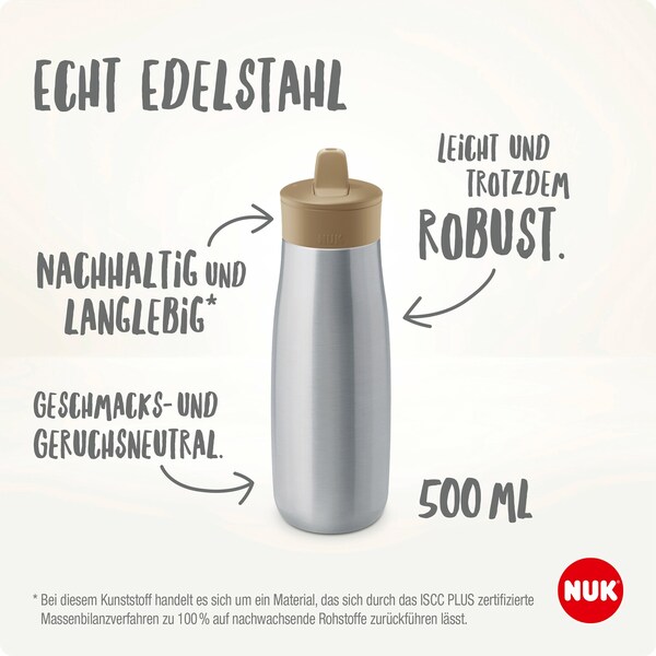 NUK Mini-Me Flip Trinkflasche aus Edelstahl 500ml mit 2in1