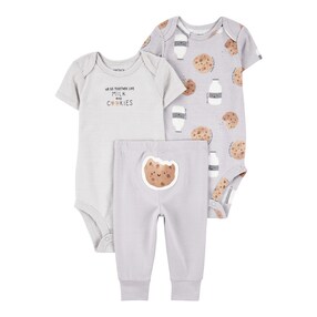 3-tlg. Set 2 Bodys kurzarm und Jogginghose Cookies