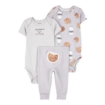 3-tlg. Set 2 Bodys kurzarm und Jogginghose Cookies