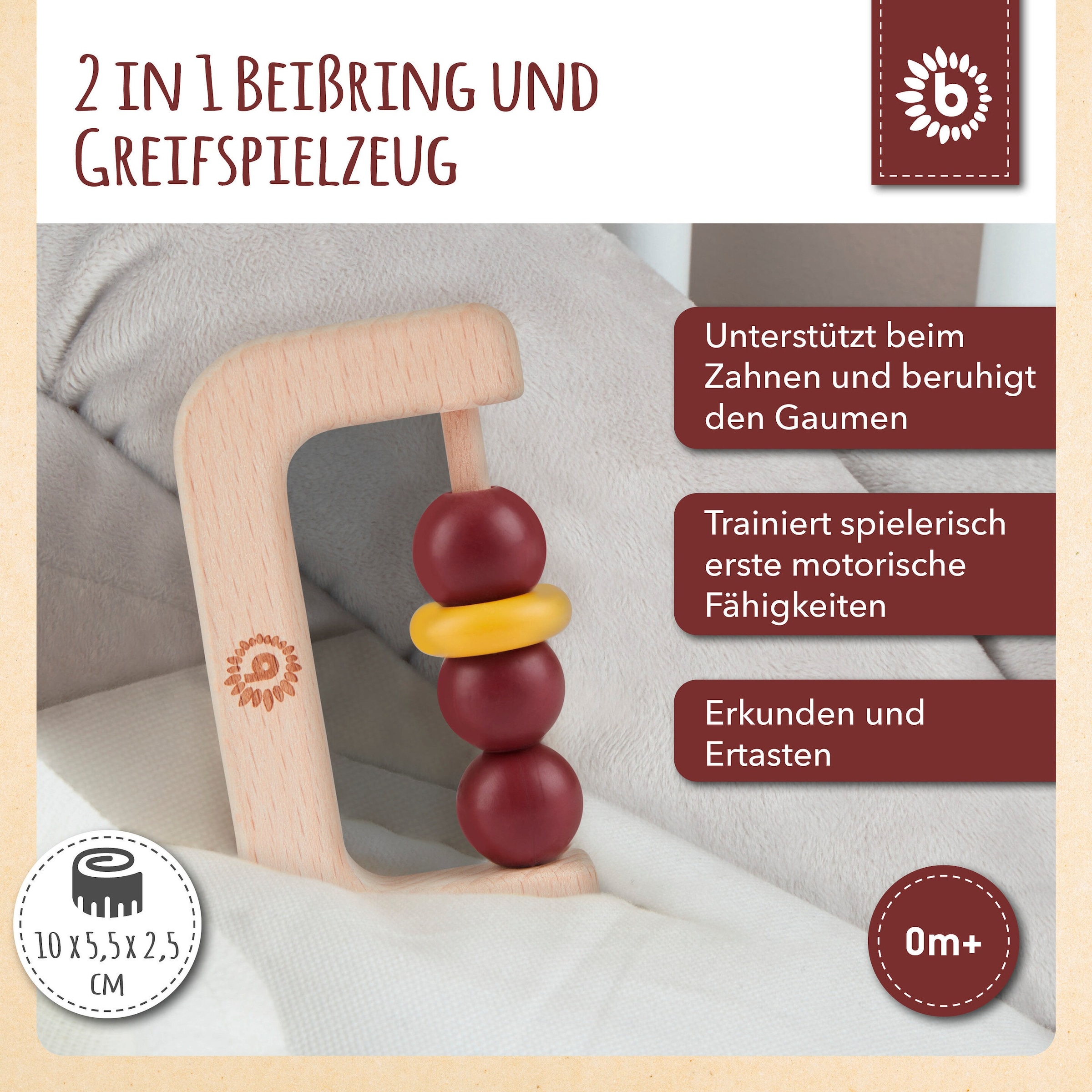 Bieco Holz Beißring mit Silikon - ab Geburt