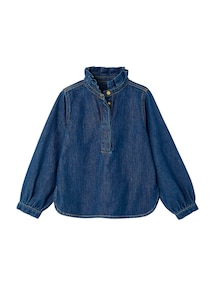 Mädchen Jeansbluse mit Volant-Stehkragen Mama-Tochter-Capsule