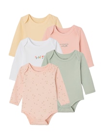 5er-Pack Baby Langarm-Bodys mit Blumenmuster, Bio-Baumwolle, Schlupfform