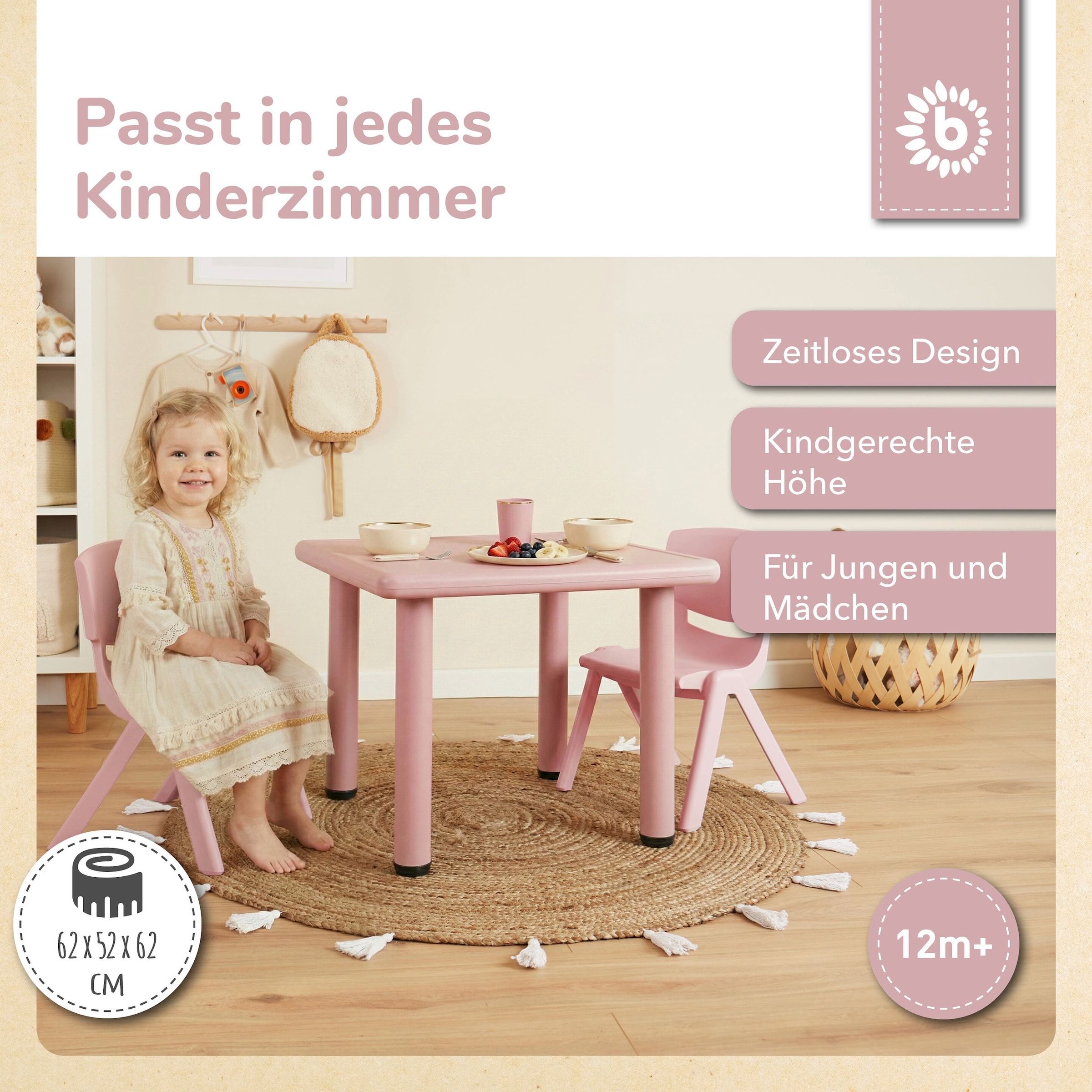 Bieco Kindertisch Dreamy Rose, 62×62×52 cm