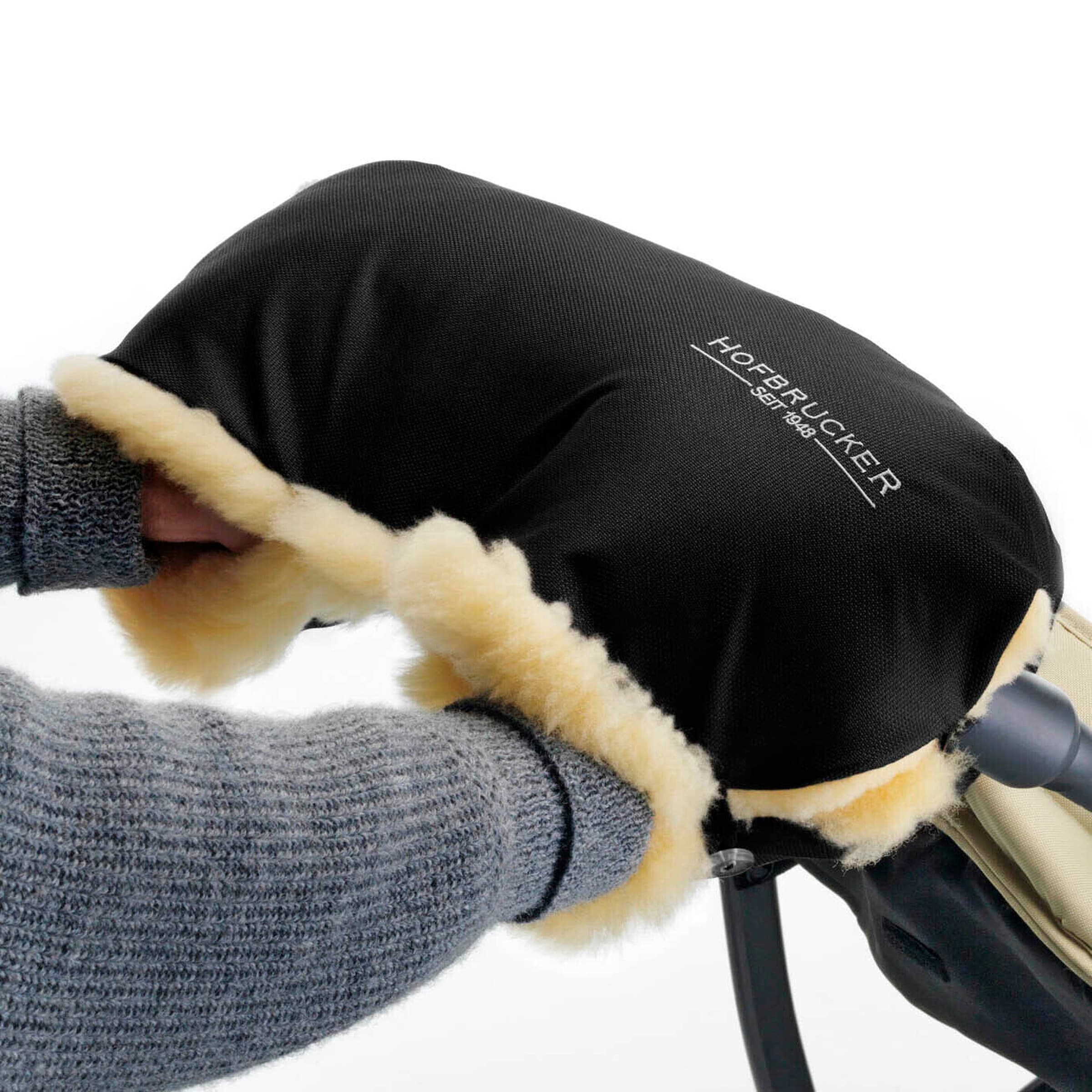 Hofbrucker Lammfell-Handwärmer für Kinderwagen Lammfell Handmuff schwarz
