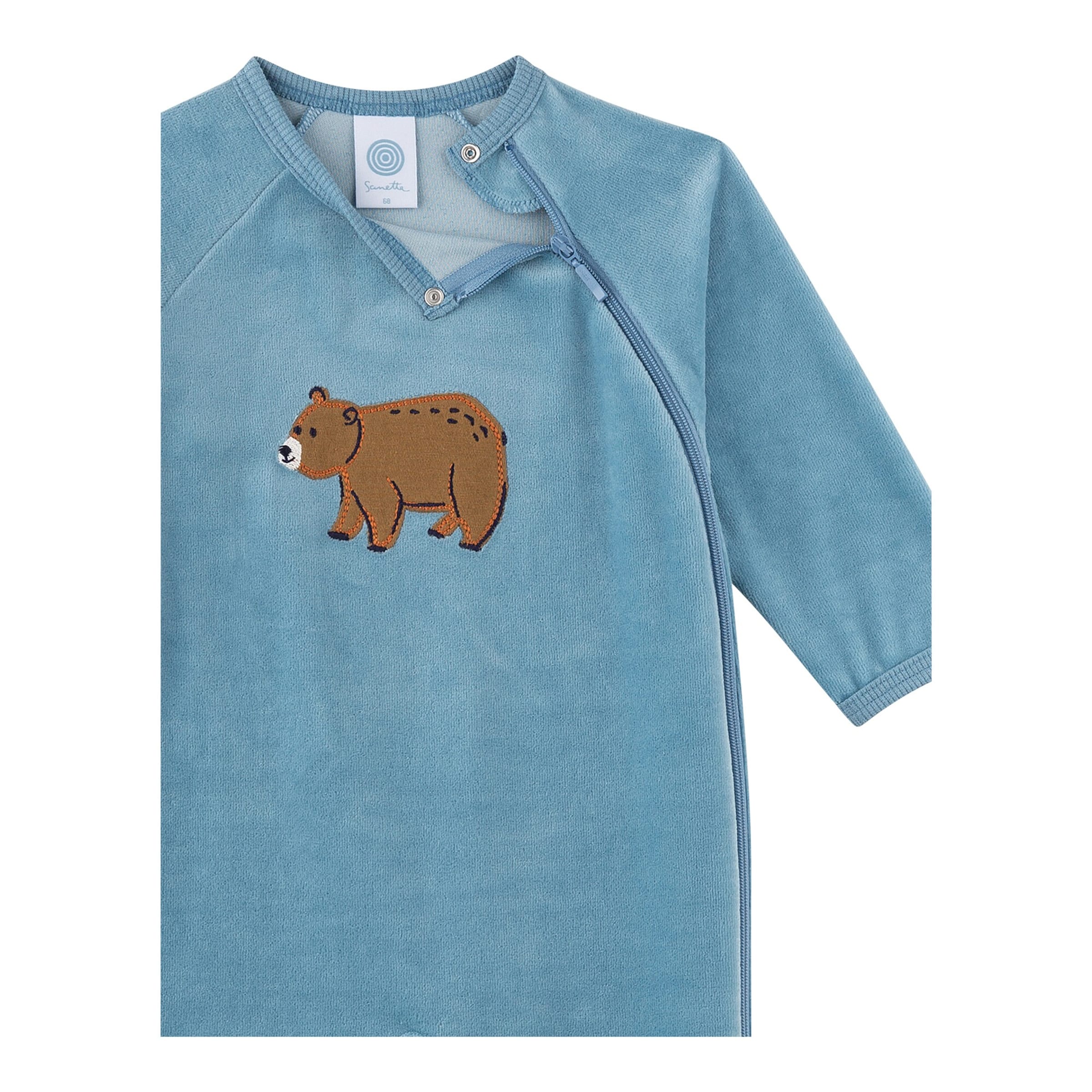 Sanetta Nicki-Schlafoverall mit Klappfuß Bär blau