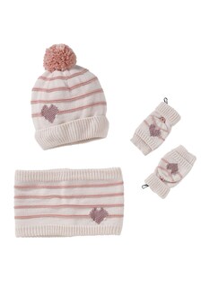 Mädchen-Set: Mütze, Rundschal & Handschuhe
