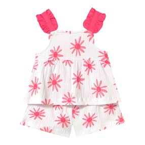 2-tlg. Set Krepp-Top und -Shorts Blumen