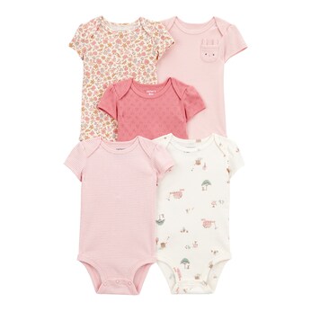 5er-Pack Bodys kurzarm Farm Blumen Ajour Ringel