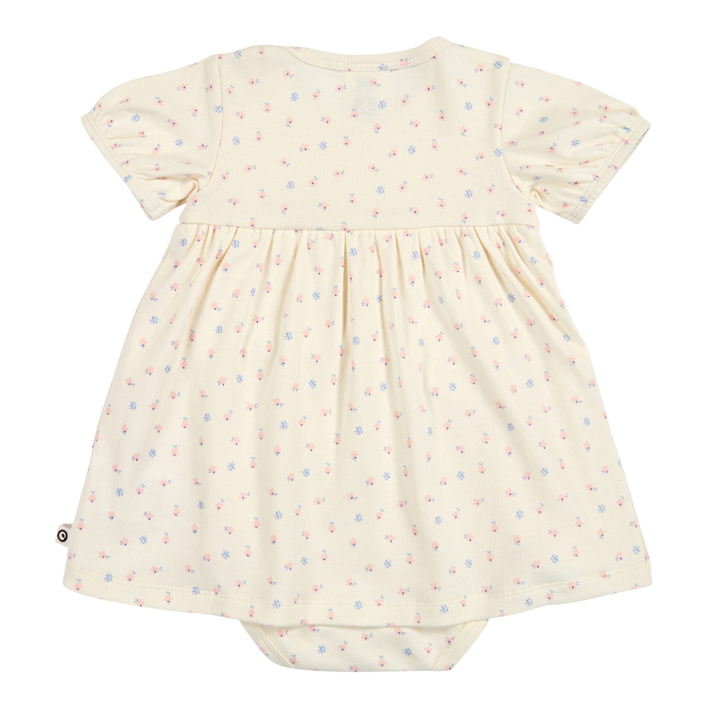 Müsli Bodykleid kurzarm Puffärmel Blumen Rippqualität