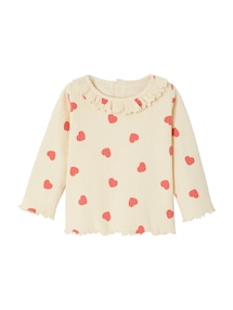 Mädchen Baby Shirt mit Volantkragen und Herzen, Bio-Baumwolle