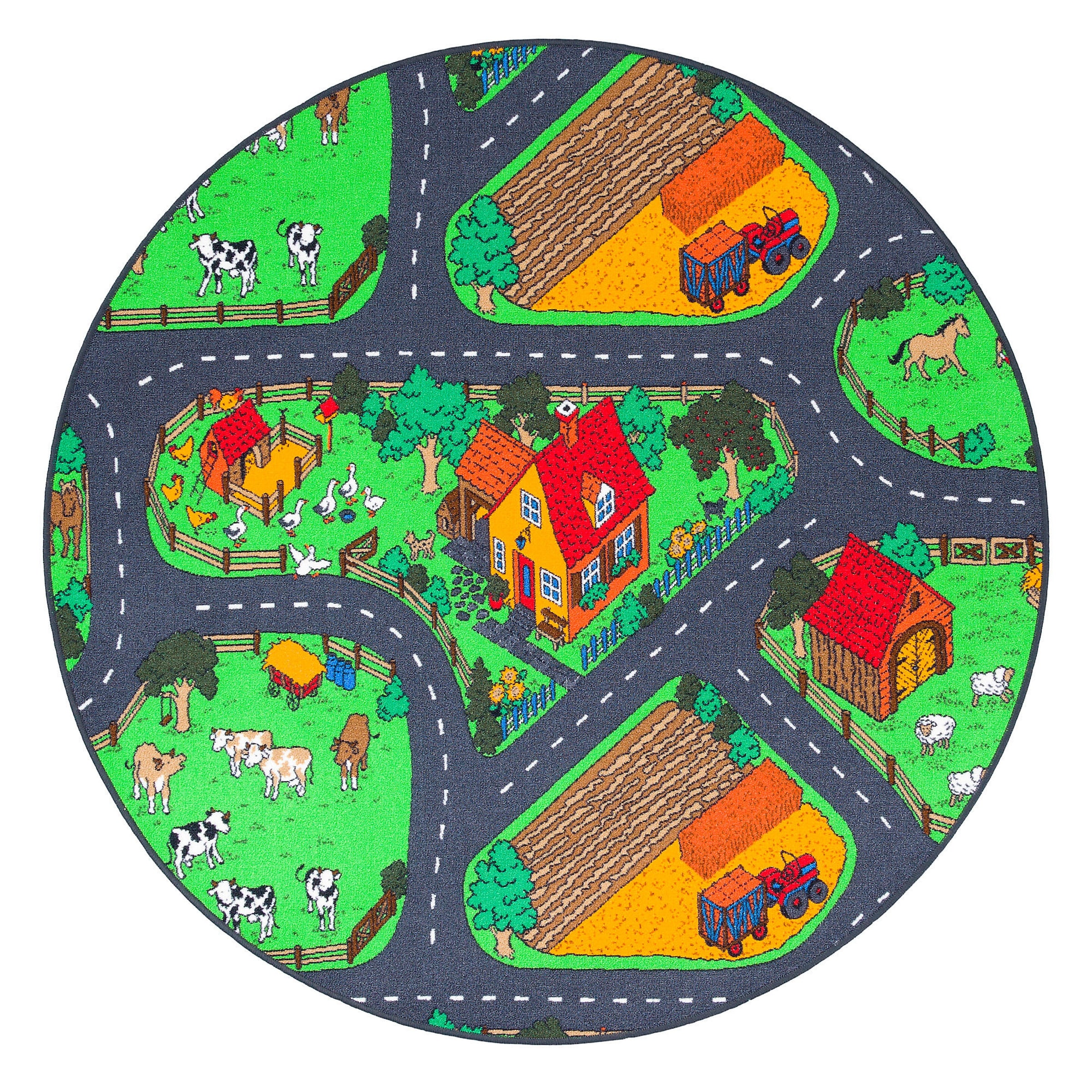 Snapstyle Kinder Spiel Teppich Bauernhof Rund