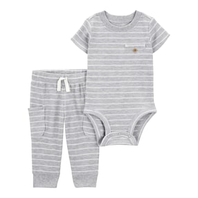 2-tlg. Set Body kurzarm und Jogginghose Ringel Waffelpiqué