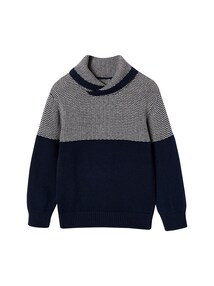 Strickpullover mit Schalkragen Jungen, zweifarbig
