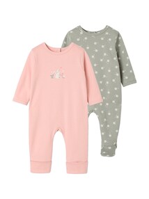 2er-Pack Baby Schlafanzüge mit Hase- und Blumen-Motiven