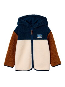 Jungen Teddyfleecejacke mit Kapuze Colorblock-Look, Übergangsjacke
