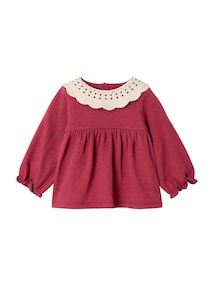 Baby Langarm-Blusenshirt aus Crinkle-Jersey mit Häkelkragen