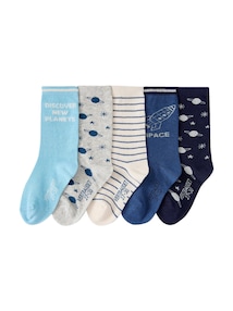 5er-Pack Socken Jungen, Weltraummotive und Ringel