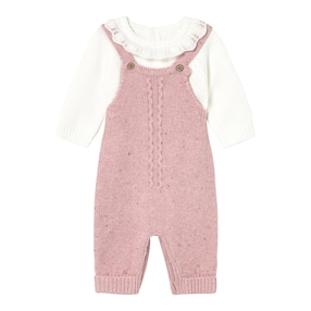 2-tlg. Set Pullover mit Kragen und Strick-Latzhose