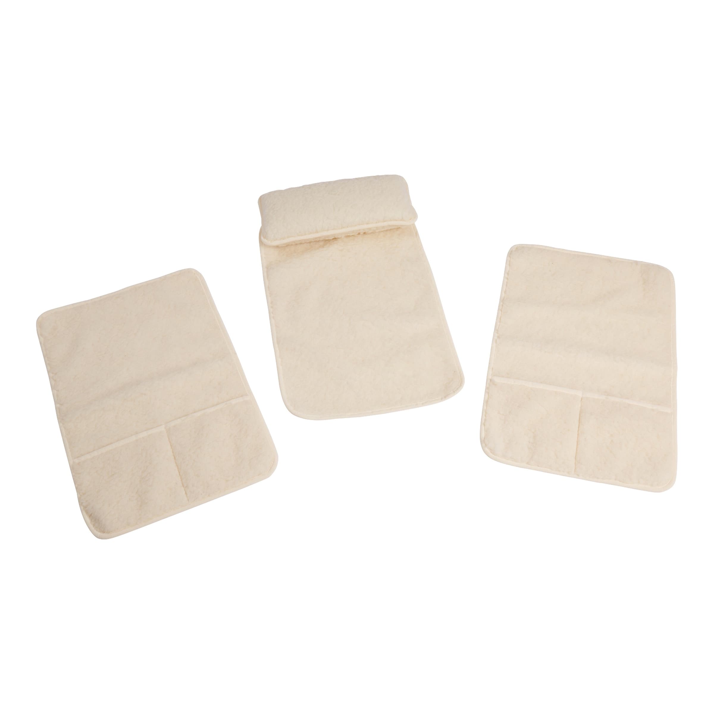 Sesselkissen und Armlehnenschoner-Set, 3-teilig, Schurwolle beige