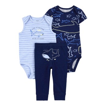 3-tlg. Set Body kurzarm, Body ohne Arm und Joggighose Ringel Wale 