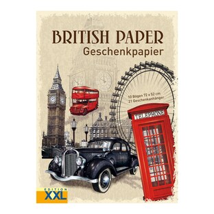 Geschenkpapier "British Paper", 10 Bögen 72x52 cm, 21 Geschenkanhänger