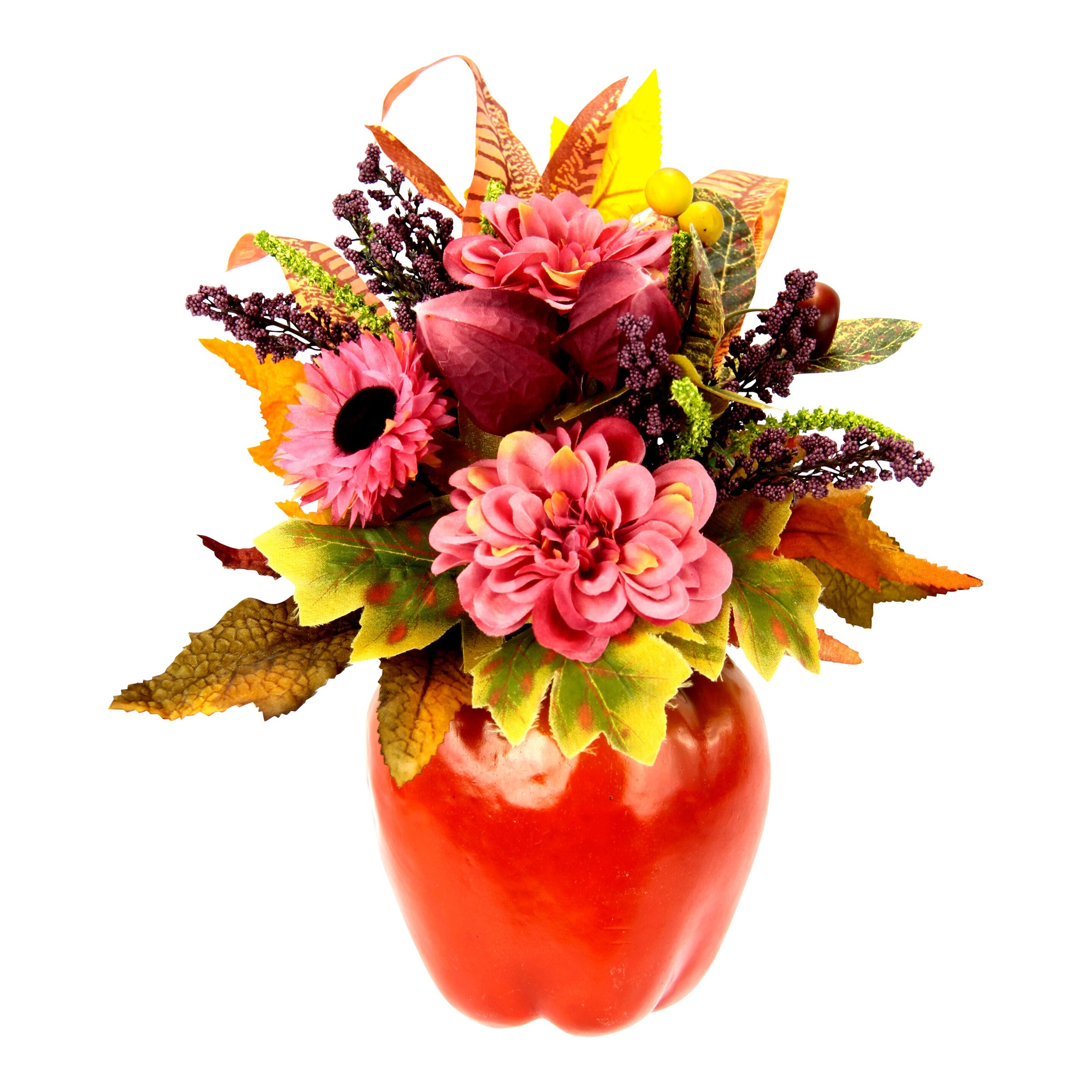 Kunstblumengesteck "Dahlien im Apfeltopf"