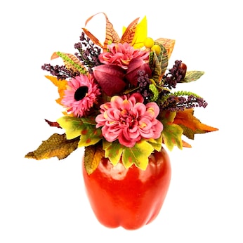 Kunstbloemenarrangement "Dahlia’s in appelpot"