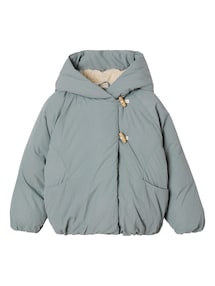Gekreuzte Steppjacke mit Teddyfleece-Kapuze für Mädchen