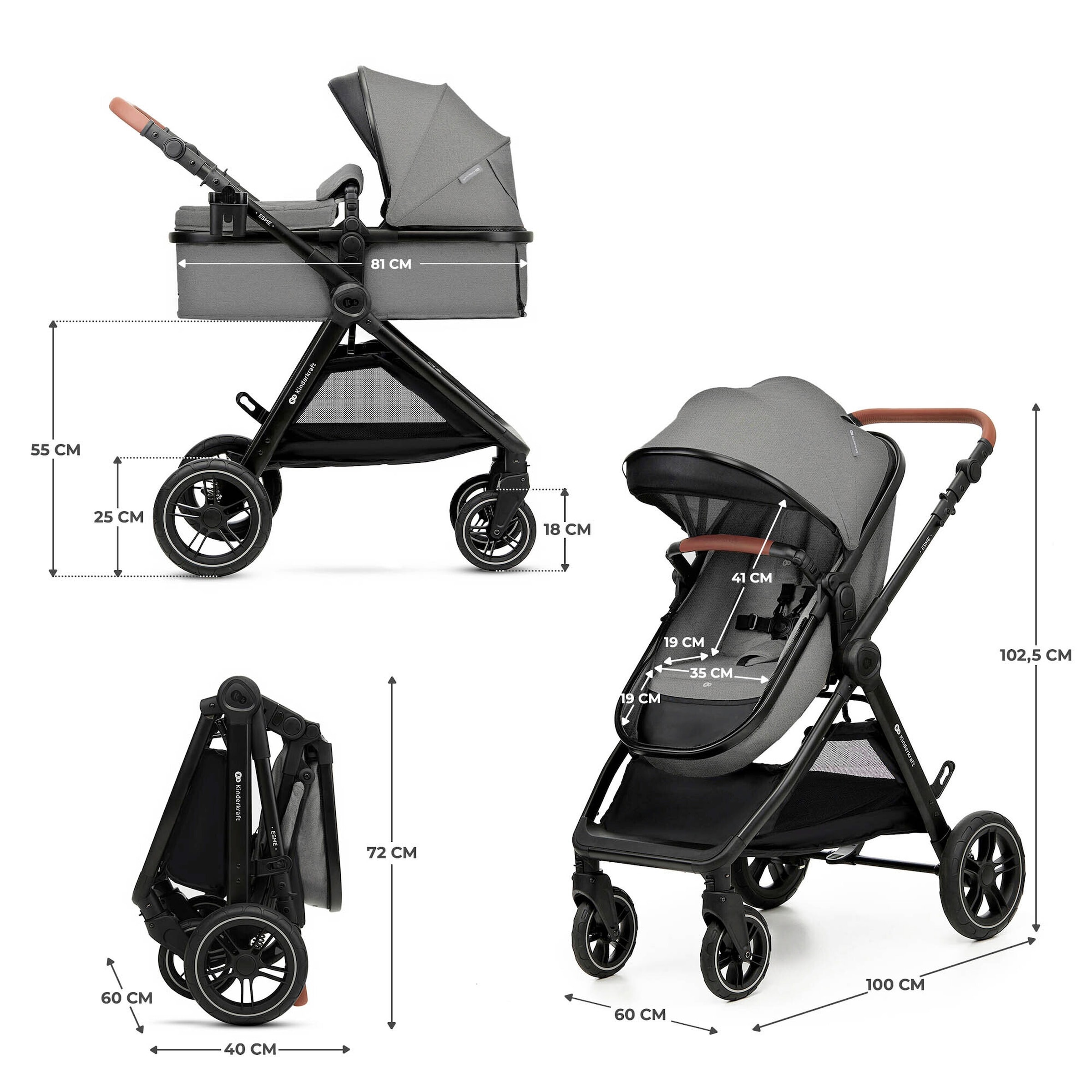 17% Rabatt! Kinderkraft Kombikinderwagen Trio-Set ESME PRO 3in1 inkl. Babyschale MINK PRO 2 grau