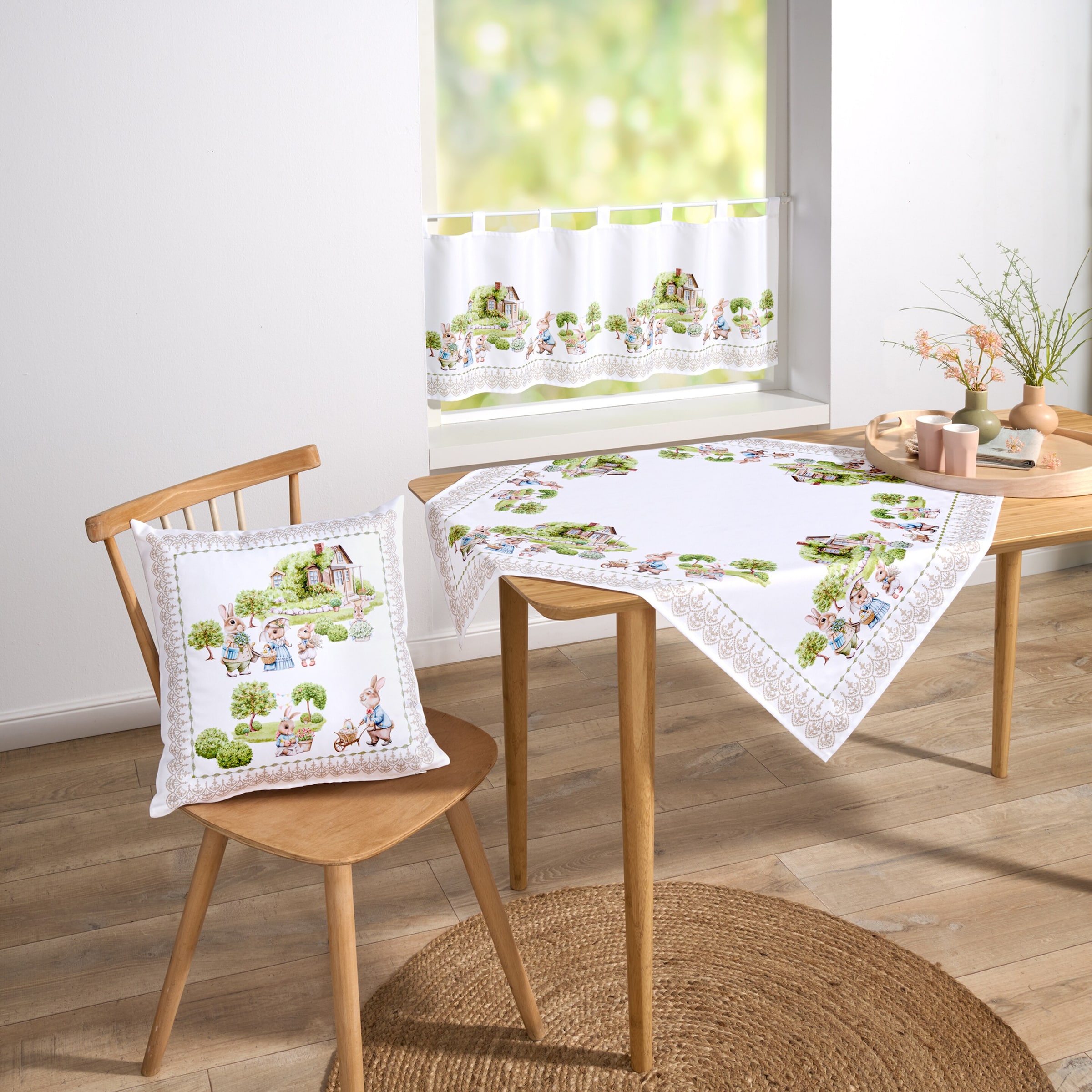 Mitteldecke „Hasenschule“, 85x85 cm