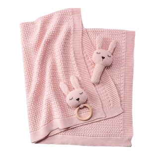 Coffret couverture bébé avec hochet et lapin 80x100 cm