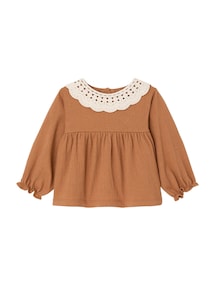 Baby Blusenshirt aus Crinkle-Jersey mit Häkelkragen