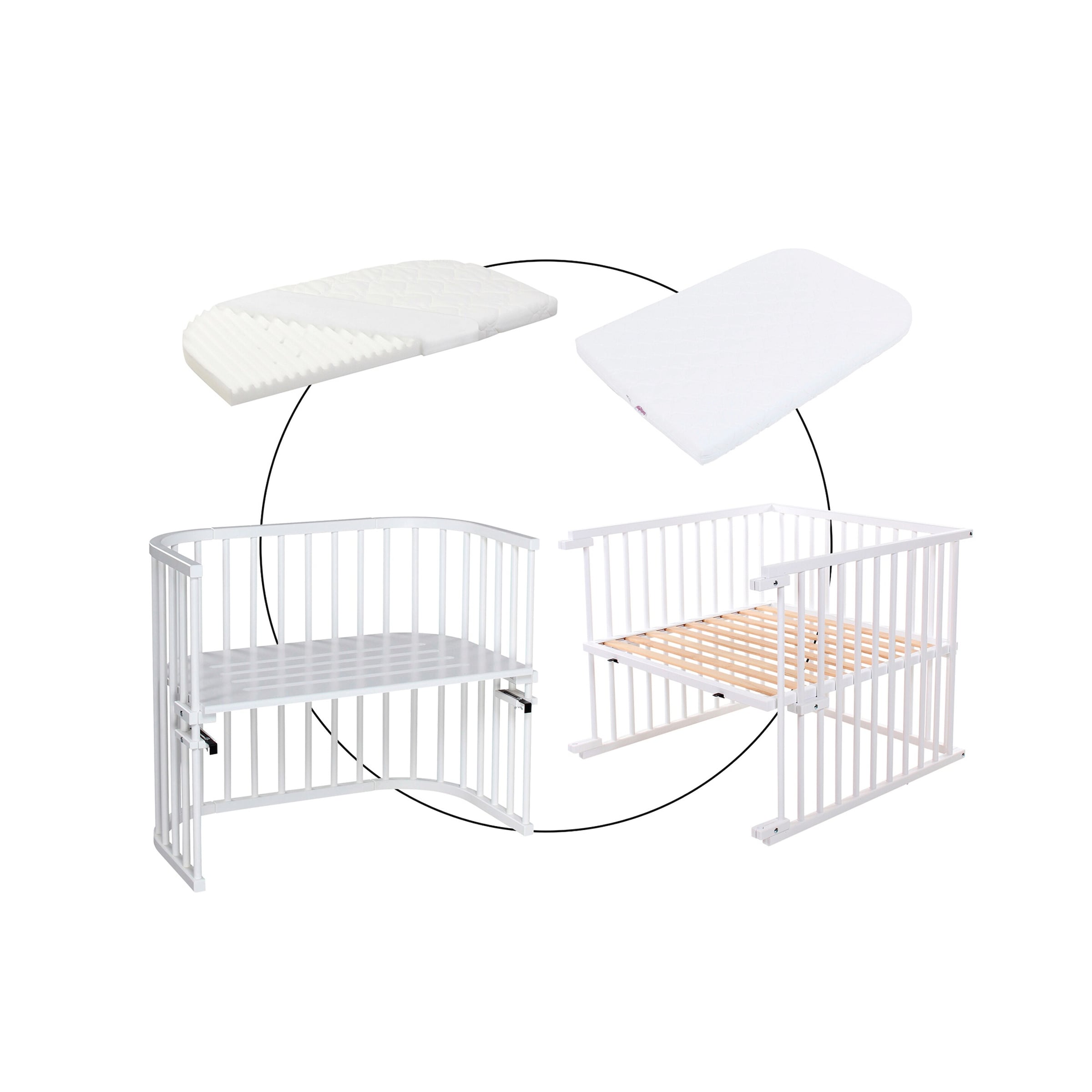 Babybay® Bundle Beistellbett Maxi inkl. Matratze Klima Wave und Kinderbettumbausatz inkl. Matratze MediTex® extraluftig