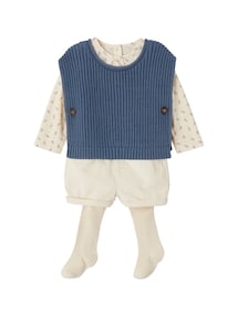 Mädchen Baby-Set: Shirt, Shorts, Pullunder & Strumpfhose
