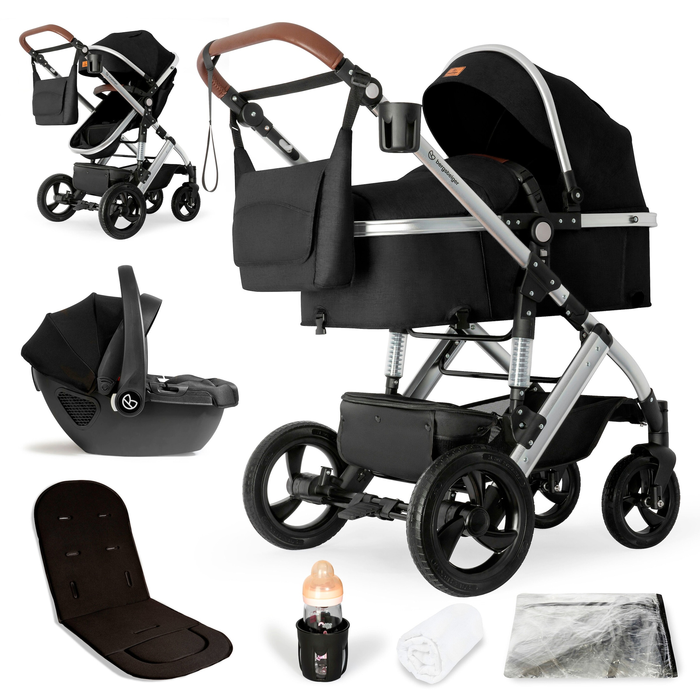 Bergsteiger Kinderwagen Nizza + Babyschale schwarz