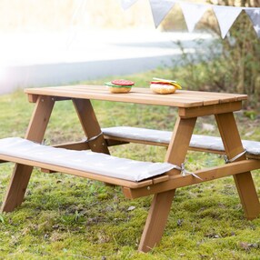 Kindersitzgarnitur Outdoor + in teak mit Bankkissen Little Stars 