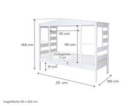 Hausbett mit Bettkasten "Safari" Kiefer Weiß