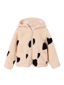 Übergangsjacke aus Teddyfleece mit Kapuze, Herzen- oder Blumenmuster Mädchen