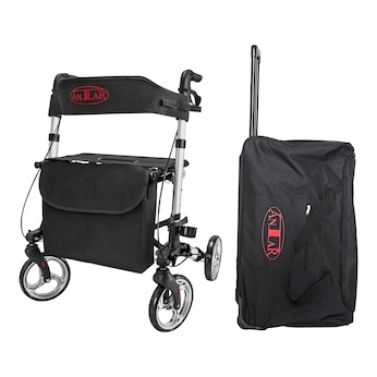 Premium lichtgewicht rollator, aluminium AT51006 + transporttas met wielen 