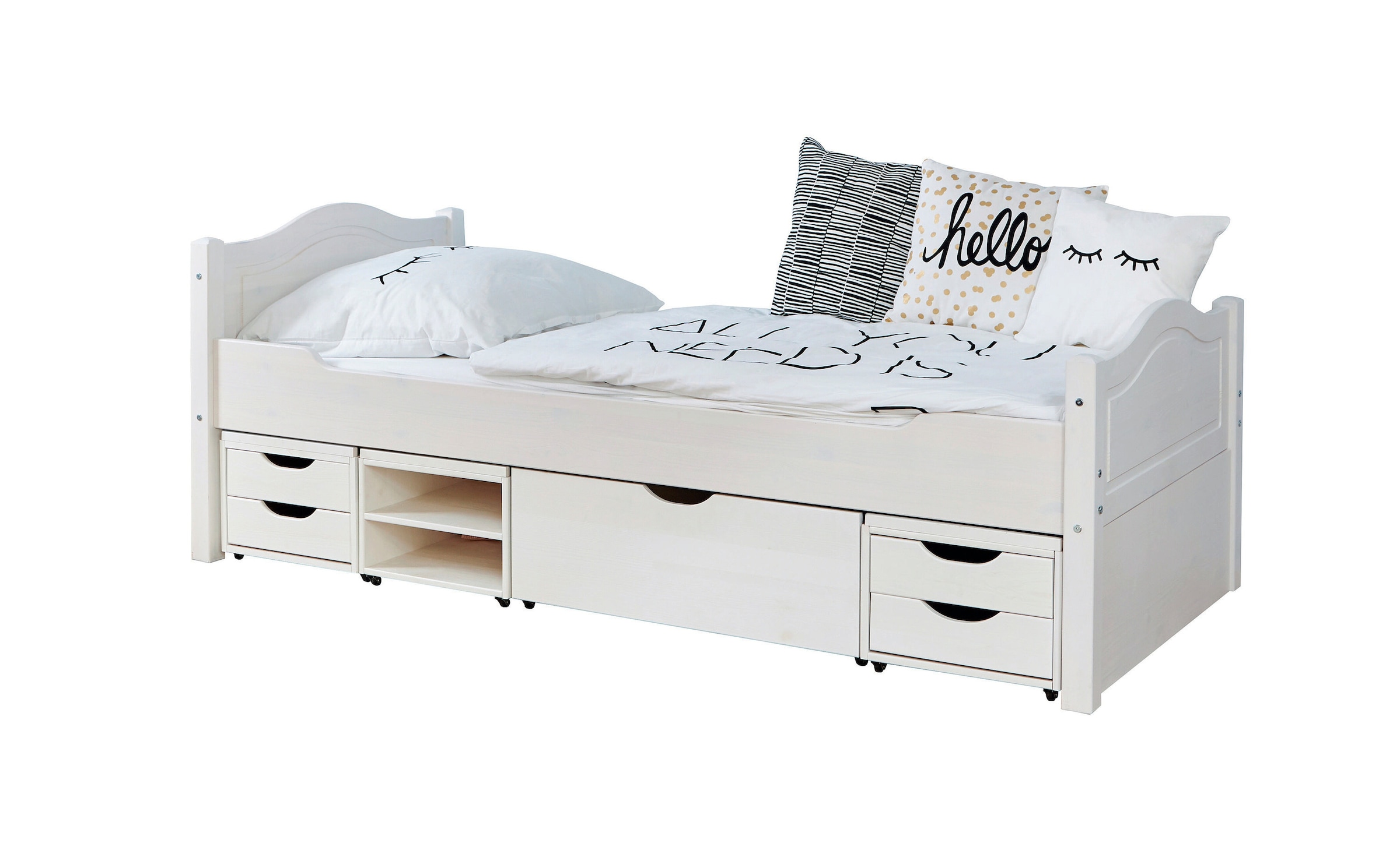 Ticaa Einzelbett "Leni" 90x200 Kiefer Weiß