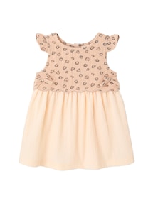 Baby Kleid, Materialmix aus Leo-Musselin und Crinkle-Jersey