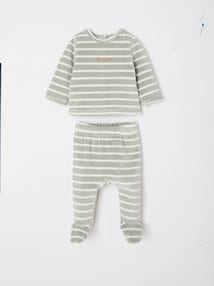 2er-Pack Baby Samt-Schlafanzüge uni und gestreift