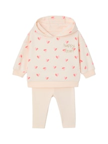 Baby-Set: Kapuzensweatshirt und Leggings, goldene Stickerei und Herzen