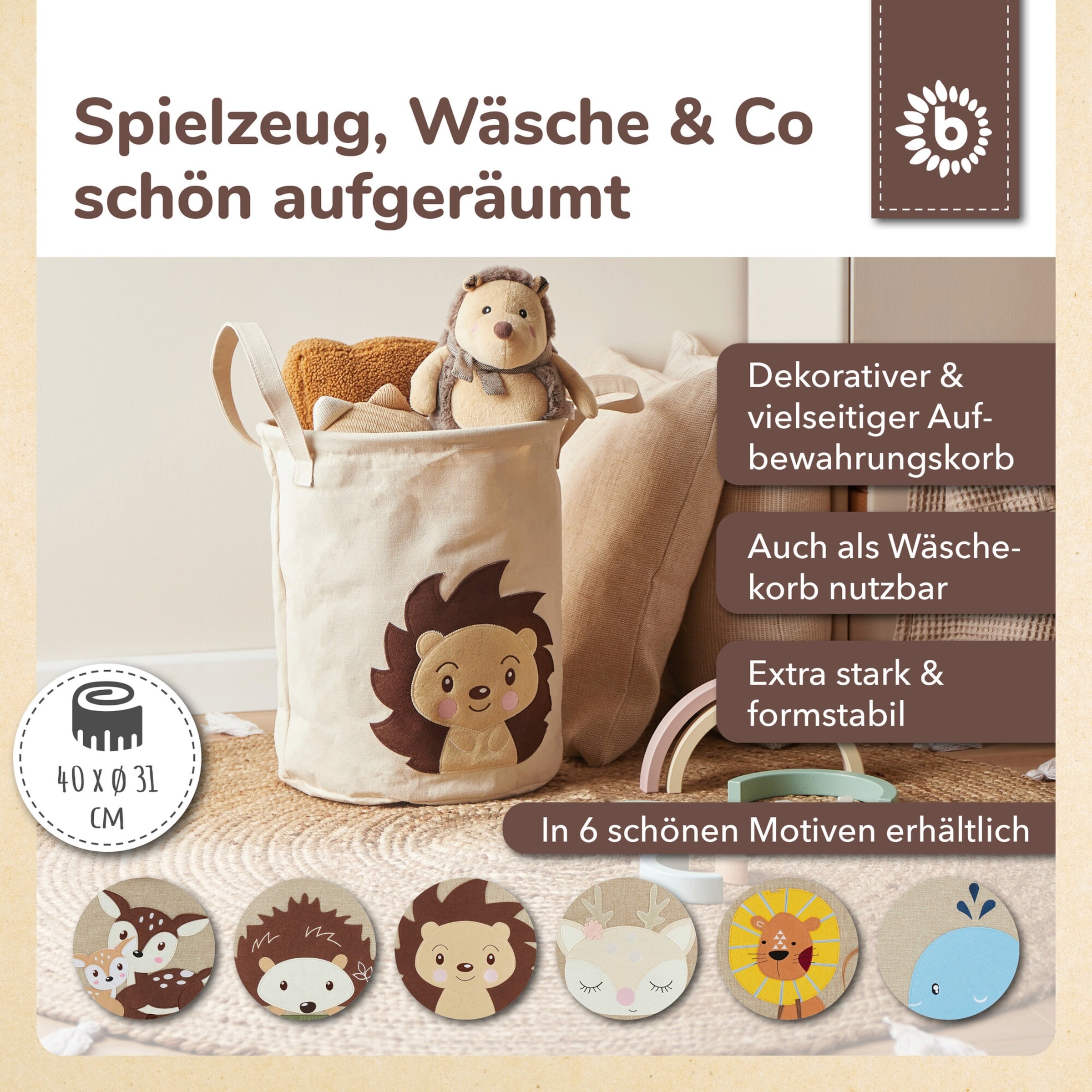 Bieco Wäschekorb Igel Piksi