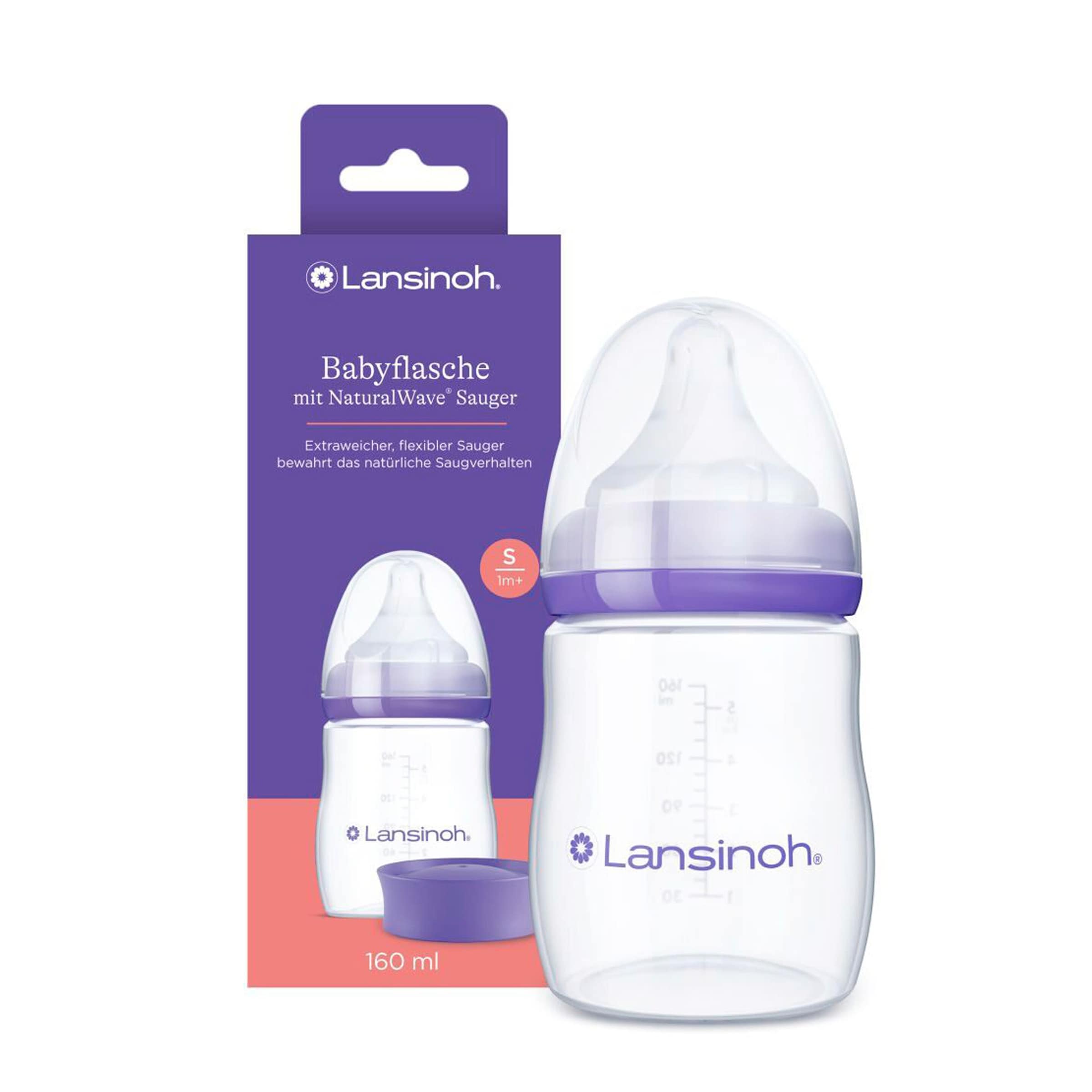 Lansinoh NaturalWave Babyflasche - Weithalsflasche - Silikon Sauger - Größe S - 160 ml
