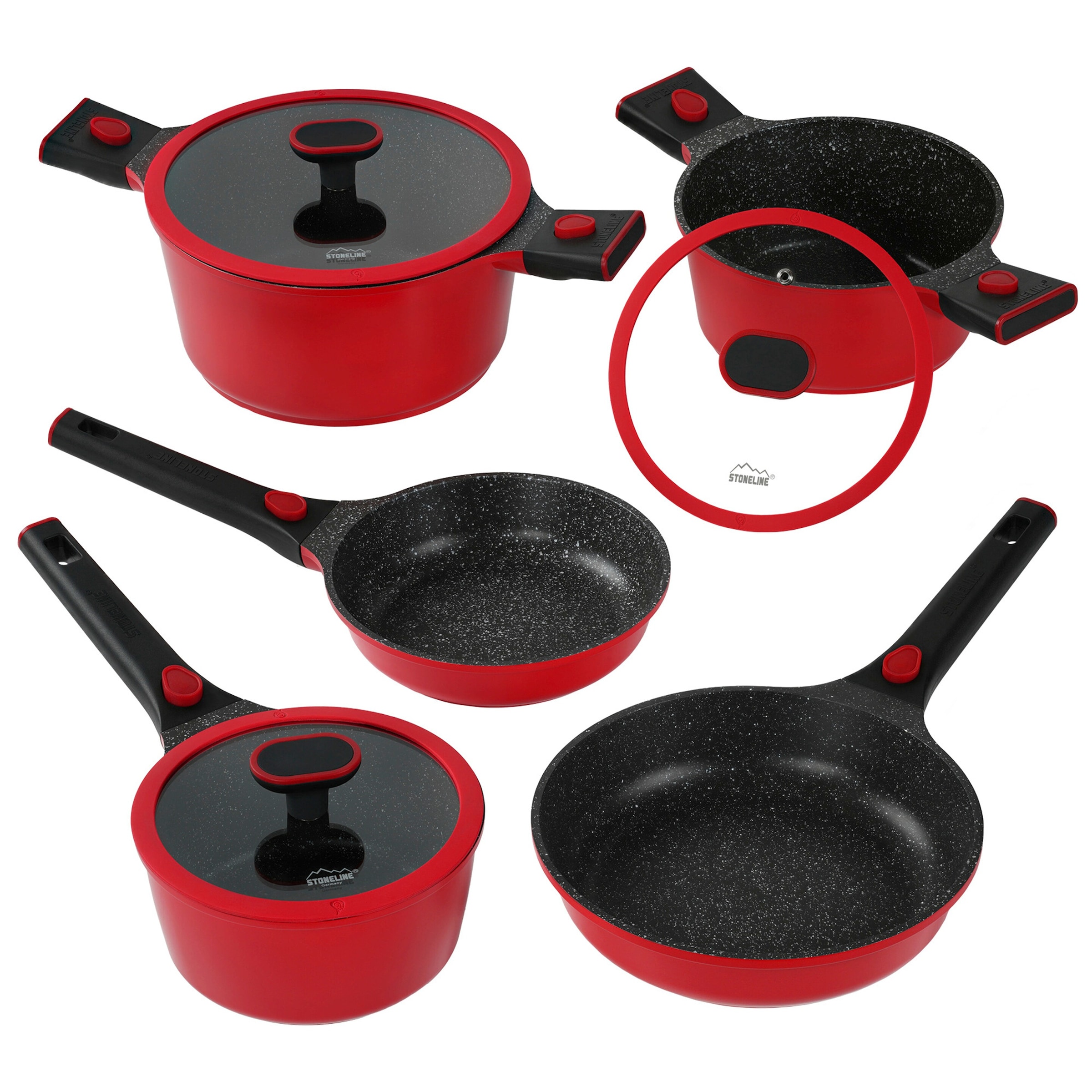 STONELINE® STONELINE SMART Kochgeschirr-Set 8-teilig 18/20/24 | mit Deckeln - Rot