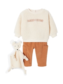 Baby-Set BEAR HUGS: Sweatshirt, Hose & Kuscheltuch, Geschenkbox