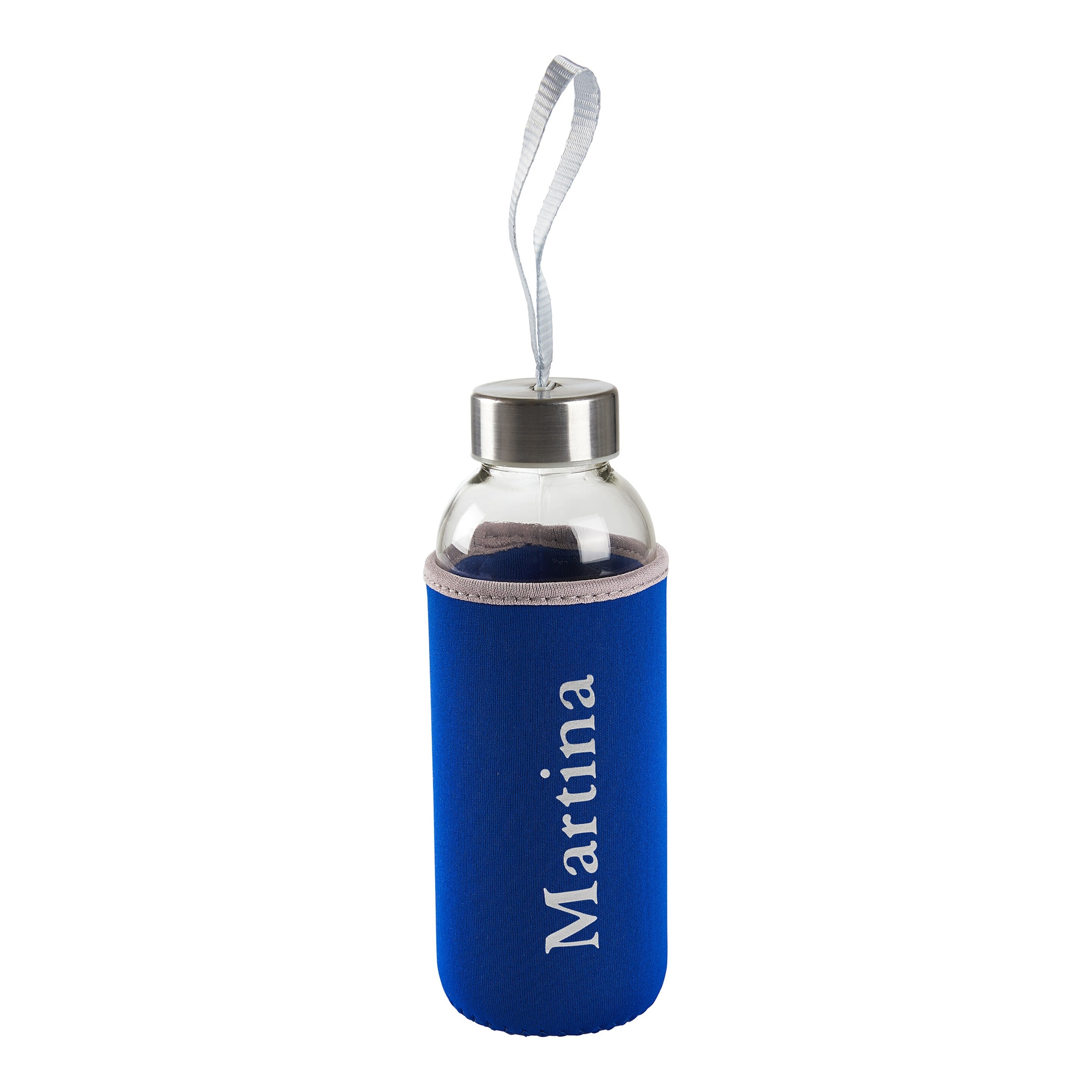 Image of Glas-Trinkflasche personalisiert mit Namen, blau