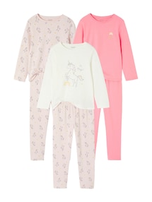 3er-Pack Mädchen Schlafanzüge mit Einhorn-Motiven